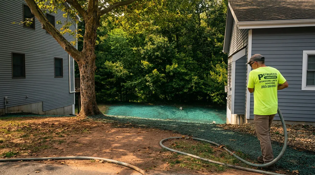 Hydroseeding service for residential lawn establishment